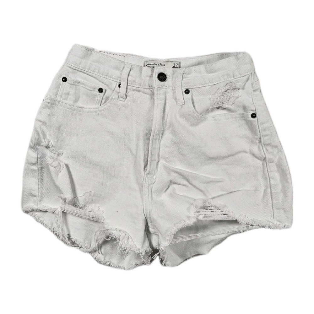 Abercrombie & Fitch Curve Love‎ High Rise Shorts Womens 27 White Distressed